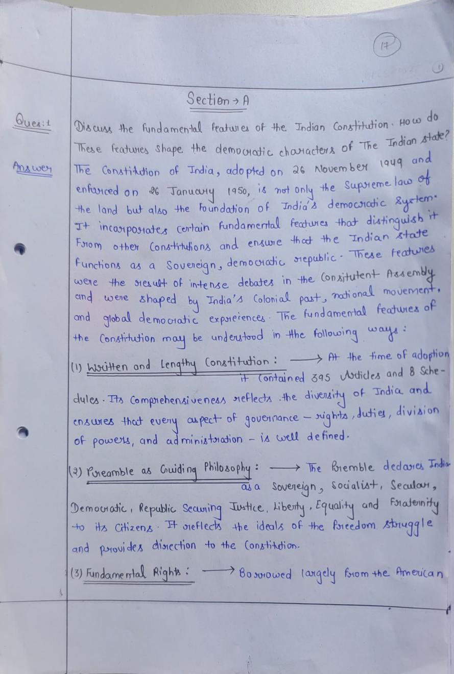 IGNOU handwritten assignment answer sample with question number and headings