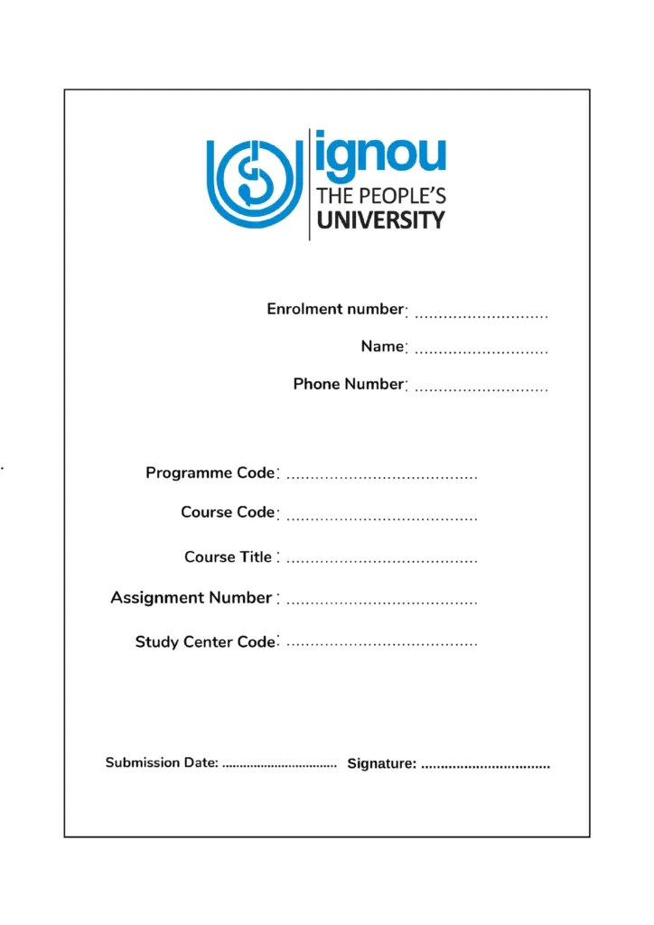 IGNOU Assignment Front Page English PDF preview